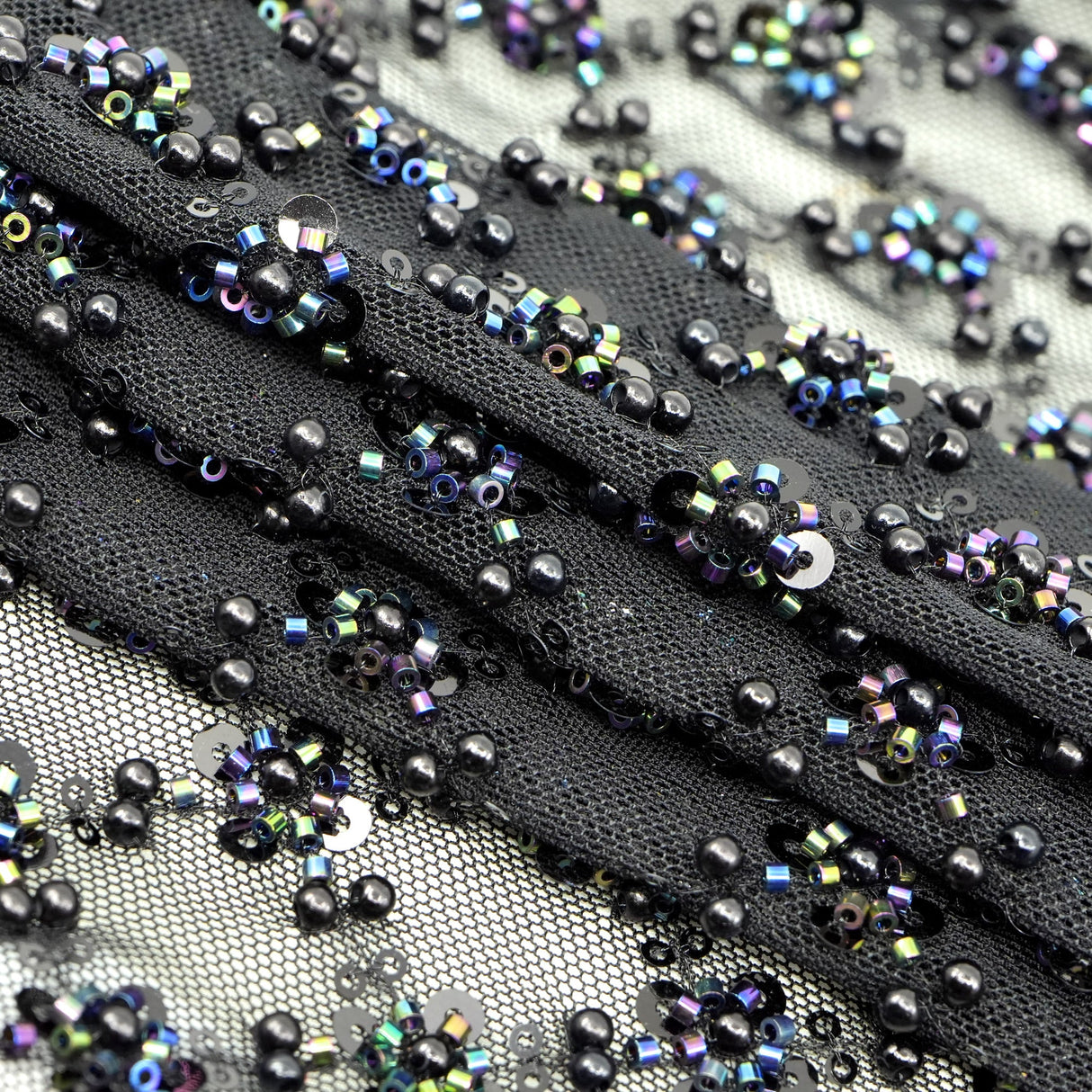 Beaded Sequin Stretch Mesh Fabric Blossom