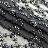 Blossom Beaded With Sequin Stretch Mesh Fabric - Black, White, Black/Multicolor, Diamond Pattern, 52/53" Width (1 Yard)