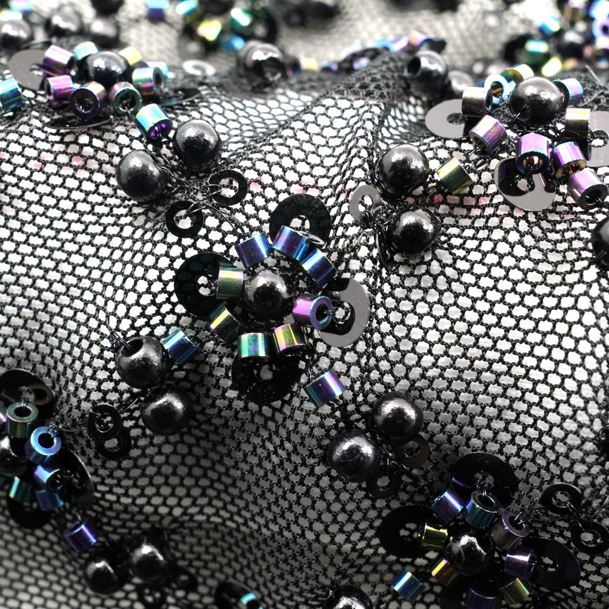 Beaded Sequin Stretch Mesh Fabric Blossom