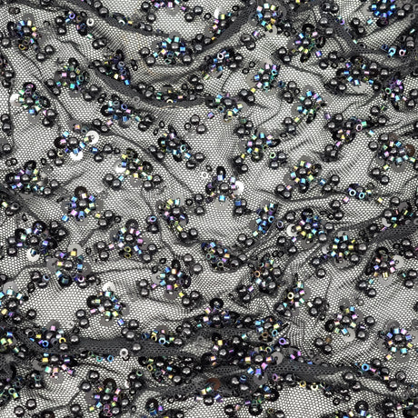 Blossom Beaded With Sequin Stretch Mesh Fabric - Diamond Pattern, 52/53" Width (1 Yard)