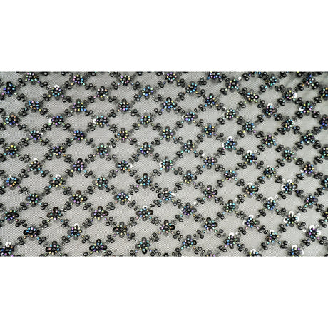Blossom Beaded With Sequin Stretch Mesh Fabric - Diamond Pattern, 52/53" Width (1 Yard)