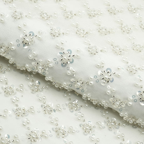 Blossom Beaded With Sequin Stretch Mesh Fabric - Diamond Pattern, 52/53" Width (1 Yard)