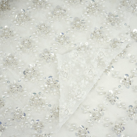 Blossom Beaded With Sequin Stretch Mesh Fabric - Diamond Pattern, 52/53" Width (1 Yard)