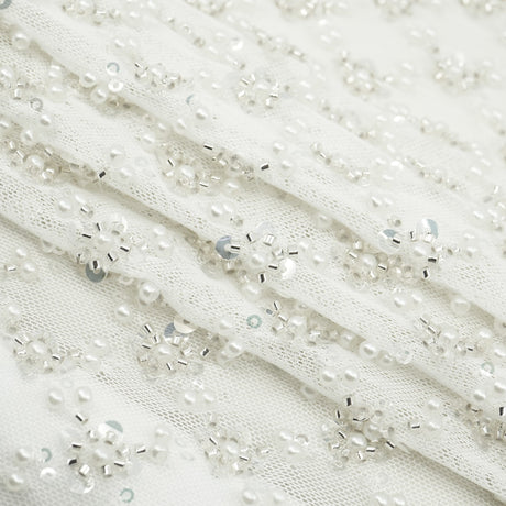 Blossom Beaded With Sequin Stretch Mesh Fabric - Diamond Pattern, 52/53" Width (1 Yard)