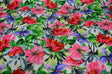 Flower Blossom Polyester Satin Fabric - Floral Print, 58/60" Width, 2 Colors (1 Yard)
