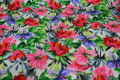 Flower Blossom Polyester Satin Fabric - Floral Print, 58/60" Width, 2 Colors (1 Yard)
