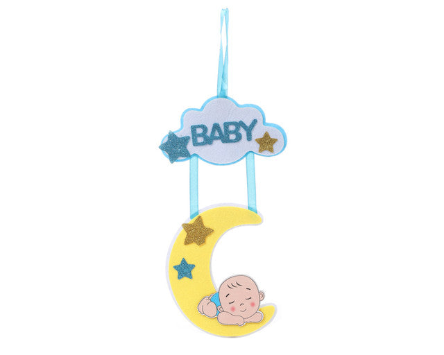 16" x 6" Blue Hanging Foam Baby on Moon Baby Shower Sign - Pack of 12