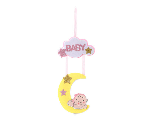 16" x 6" Pink Hanging Foam Baby on Moon Baby Shower Sign - Pack of 12
