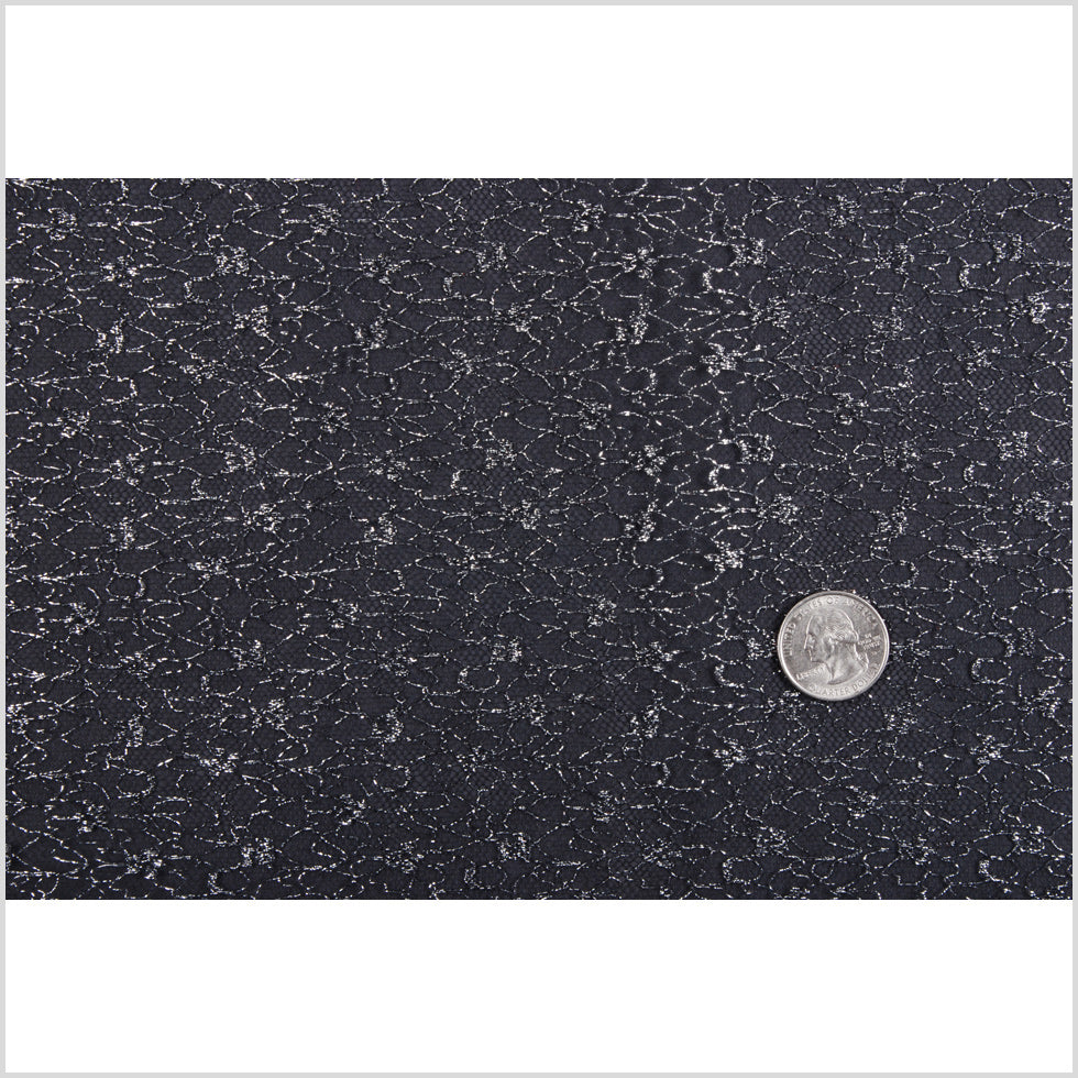British Metallic Silver and Black Floral Tulle