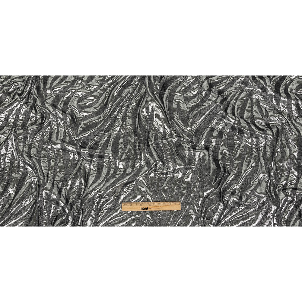 Italian Black and Metallic Silver Zebra Stripes Polyester Brocade