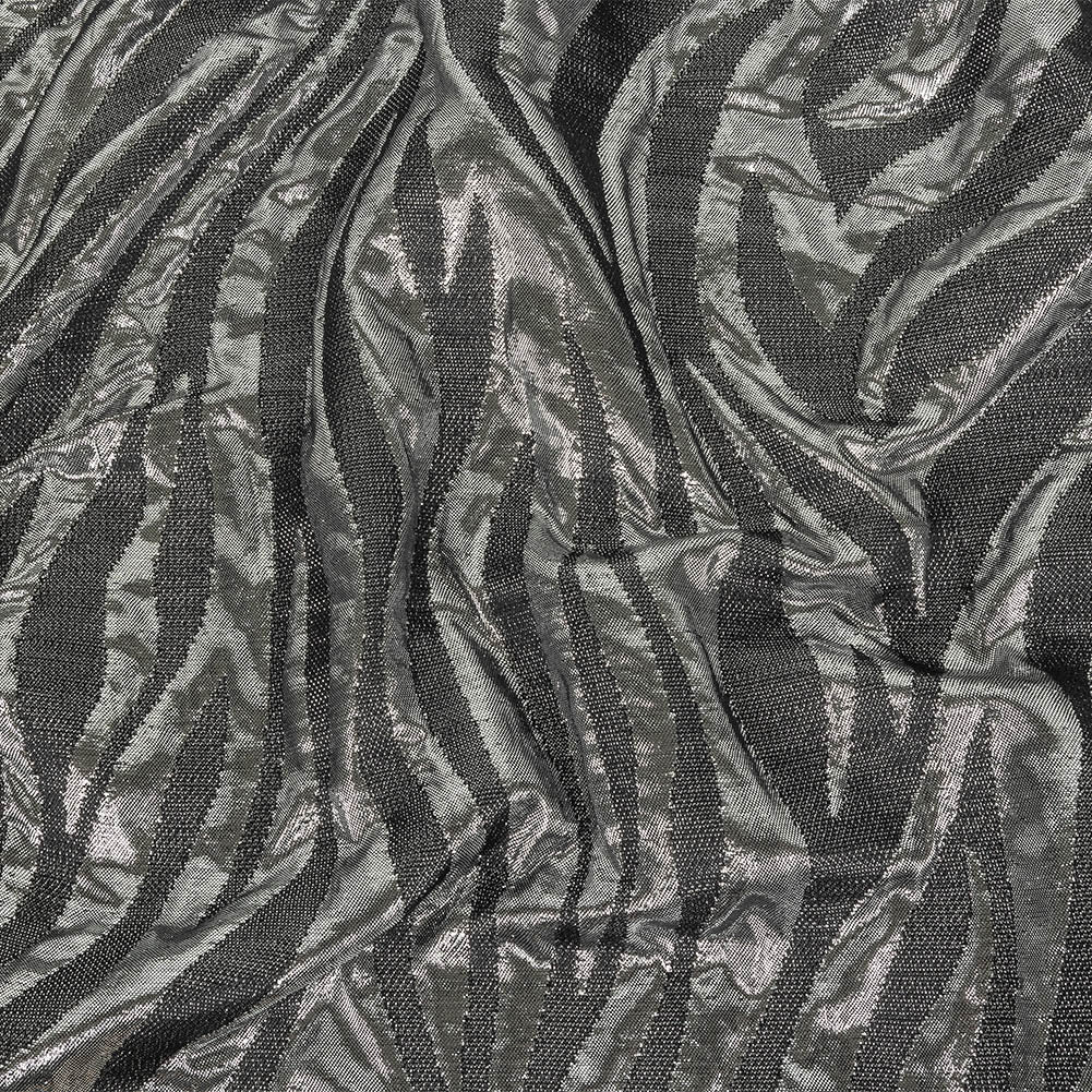 Italian Black and Metallic Silver Zebra Stripes Polyester Brocade