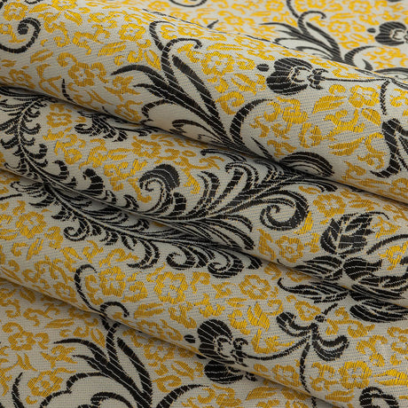 White, Black, and Goldenrod Floral Polyester Jacquard