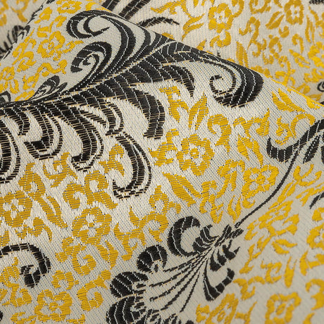 White, Black, and Goldenrod Floral Polyester Jacquard