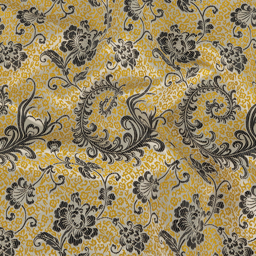 White, Black, and Goldenrod Floral Polyester Jacquard