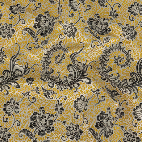 White, Black, and Goldenrod Floral Polyester Jacquard