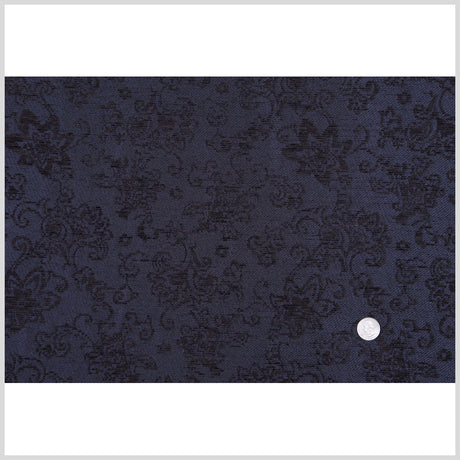 Italian Dark Navy Floral Rayon and Polyester Chenille