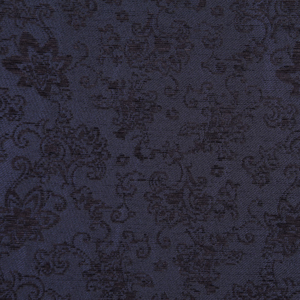 Italian Dark Navy Floral Rayon and Polyester Chenille