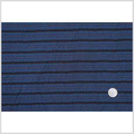 Italian Deep Blue-Green Crinkled Striped Woven