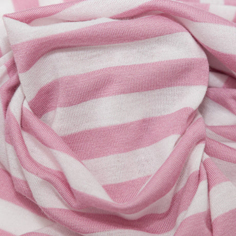Pressed Rosebloom and Bright White Bengal Striped Polyester Jersey