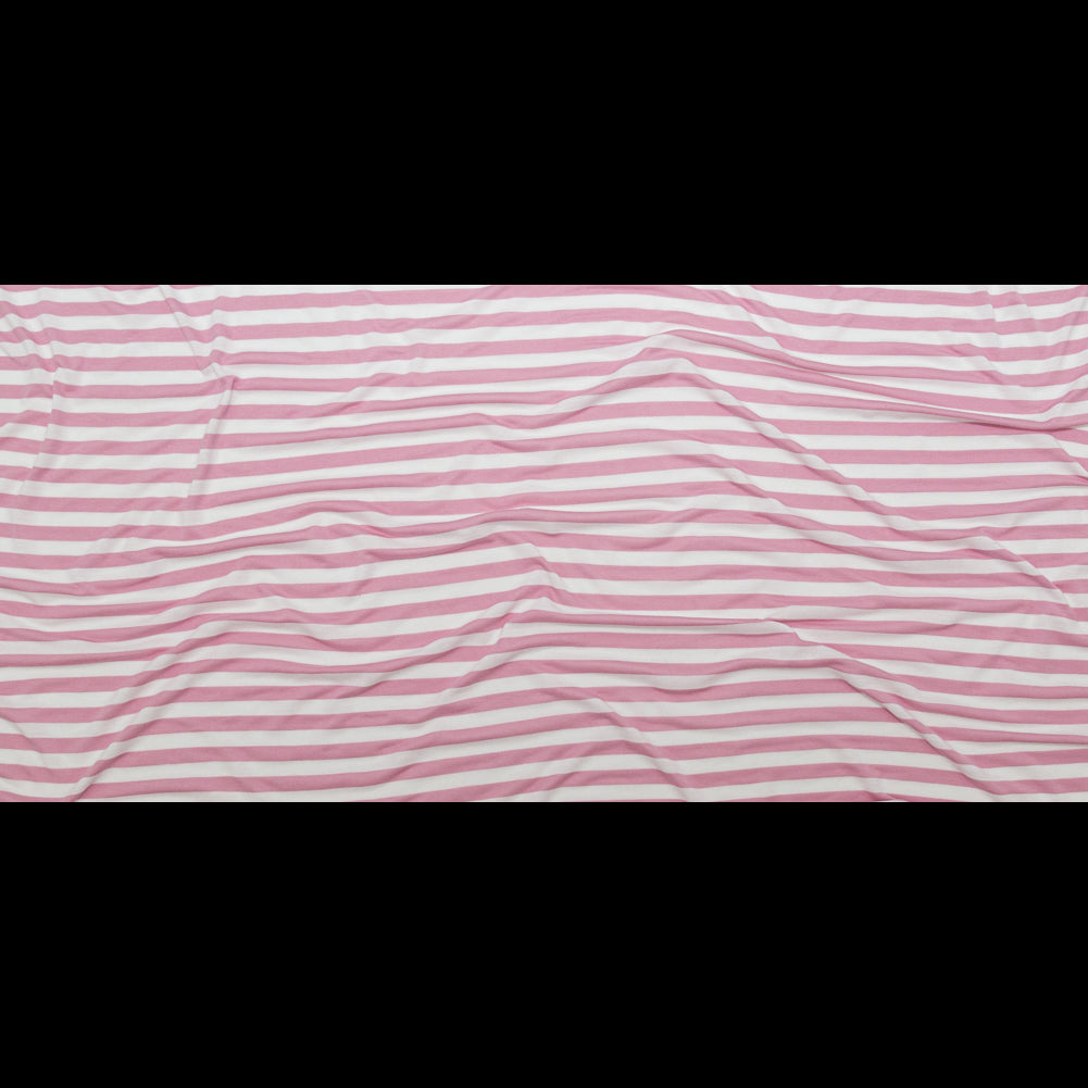 Pressed Rosebloom and Bright White Bengal Striped Polyester Jersey