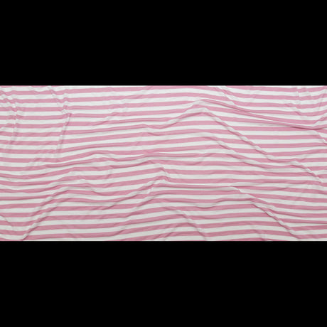 Pressed Rosebloom and Bright White Bengal Striped Polyester Jersey
