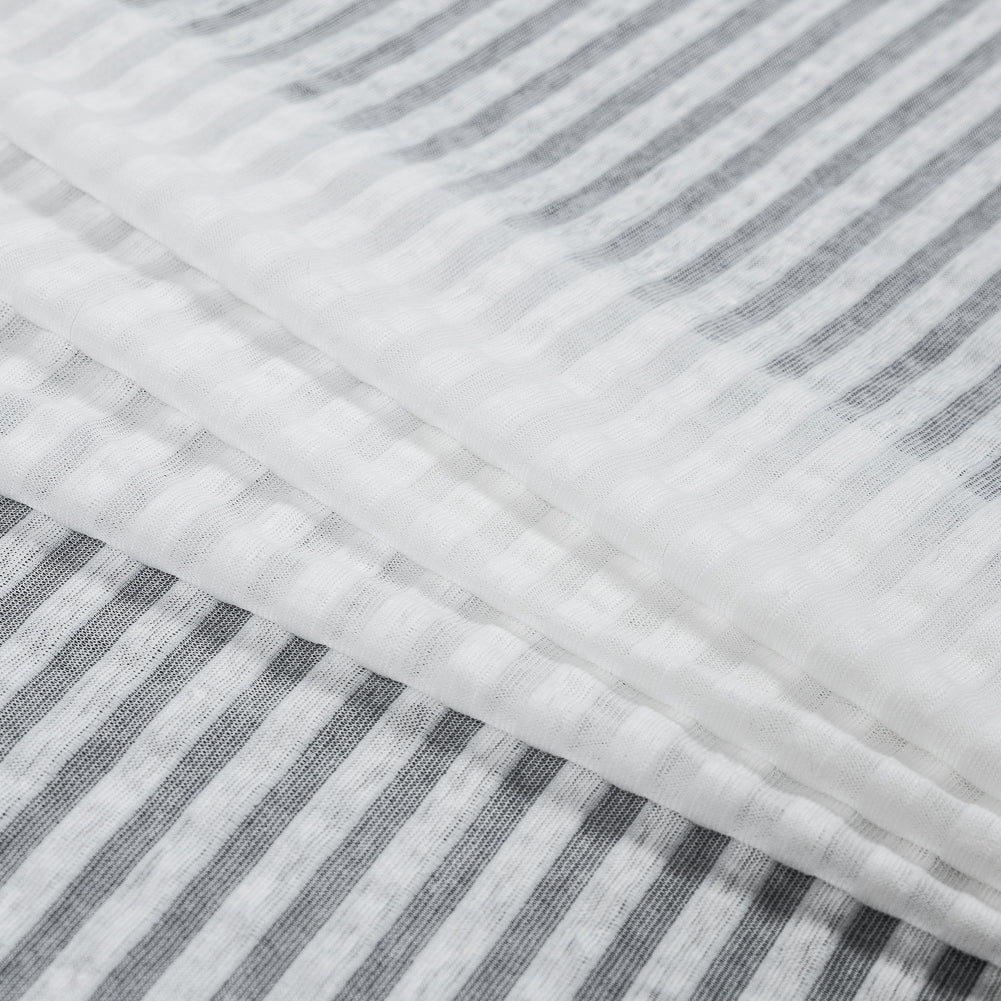 Sheer White Bengal Striped Stretch Cotton Jersey