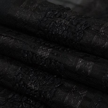 Textured Burnout Brocade - Metallic Black Circles and Stripes - Deadstock
