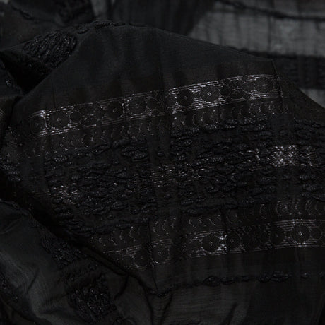 Textured Burnout Brocade - Metallic Black Circles and Stripes - Deadstock