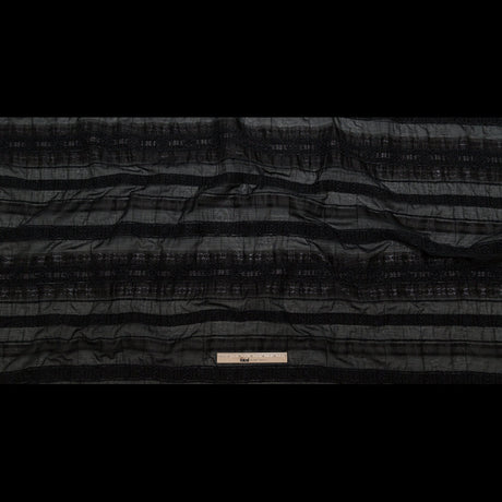 Textured Burnout Brocade - Metallic Black Circles and Stripes - Deadstock