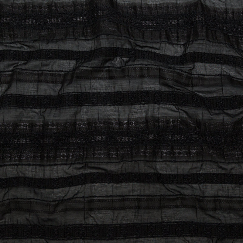 Textured Burnout Brocade - Metallic Black Circles and Stripes - Deadstock
