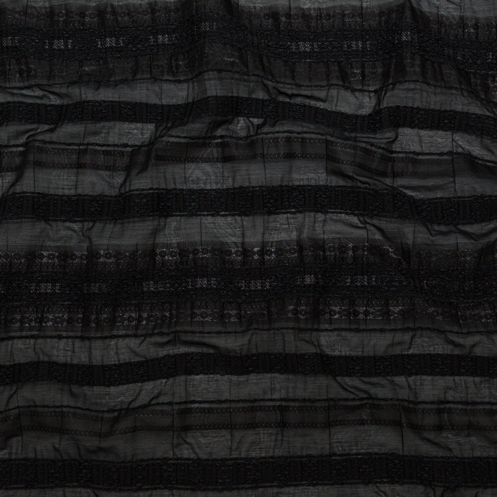 Textured Burnout Brocade - Metallic Black Circles and Stripes - Deadstock