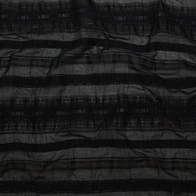 Textured Burnout Brocade - Metallic Black Circles and Stripes - Deadstock