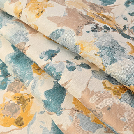 Dark Turquoise and Narcissus Painterly Floral Stretch Jacquard