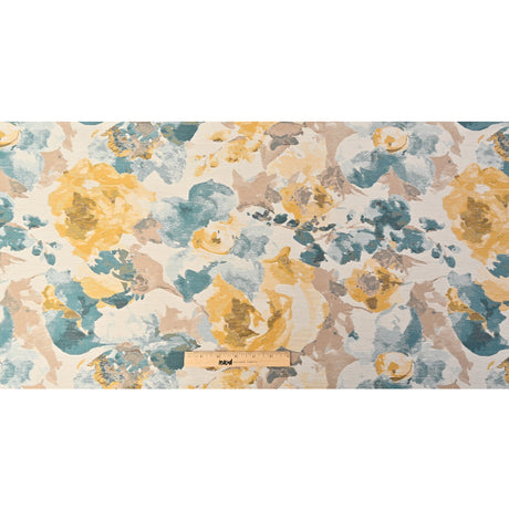 Dark Turquoise and Narcissus Painterly Floral Stretch Jacquard