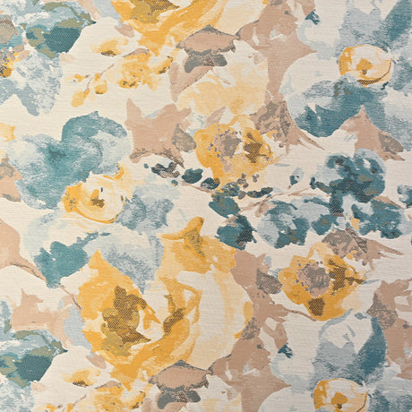 Dark Turquoise and Narcissus Painterly Floral Stretch Jacquard