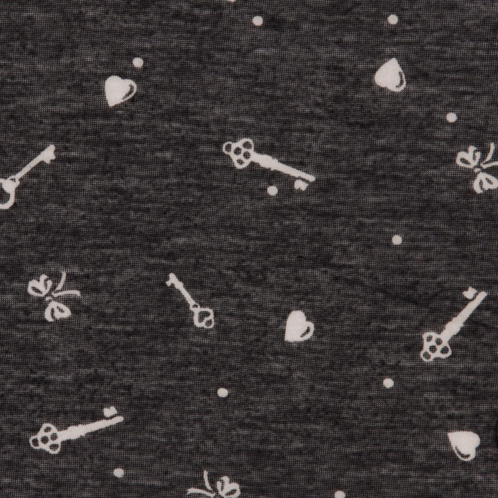 Italian Charcoal and Bone Cute Keys Polyester Jersey Print