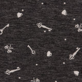 Italian Charcoal and Bone Cute Keys Polyester Jersey Print