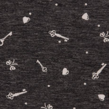 Italian Charcoal and Bone Cute Keys Polyester Jersey Print