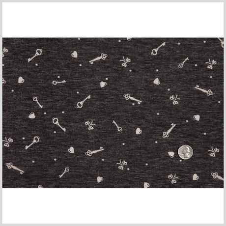 Italian Charcoal and Bone Cute Keys Polyester Jersey Print
