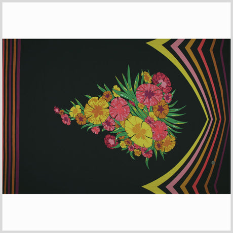 Italian Black Floral Poly Jersey Panel Print