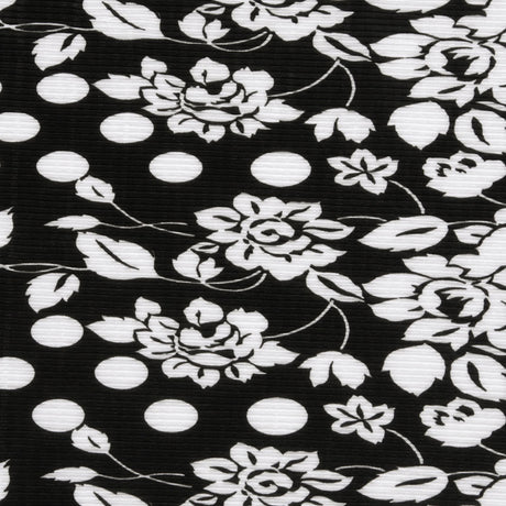 Black and White Polka Dots and Floral Stretch Plisse