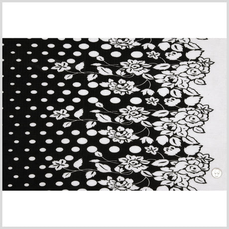Black and White Polka Dots and Floral Stretch Plisse
