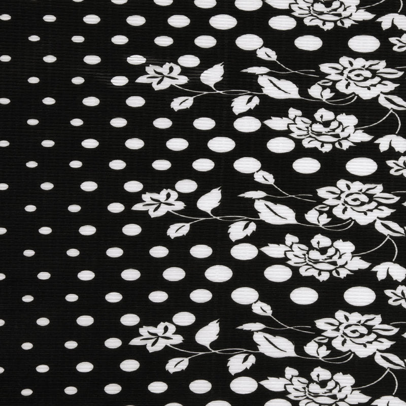 Black and White Polka Dots and Floral Stretch Plisse