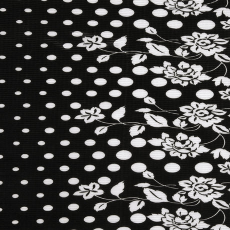 Black and White Polka Dots and Floral Stretch Plisse