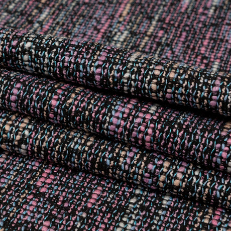 Black, Orchid Smoke and Blue Fog Slubbed Polyester Tweed