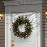 Pre-Lit Frosted Pine Berry Wreath with Warm White LED Lights, 30 Inch