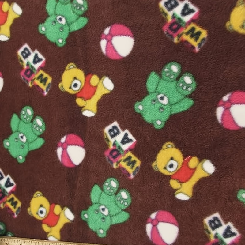 Printed Teddy Bears Brown Fleece Fabric