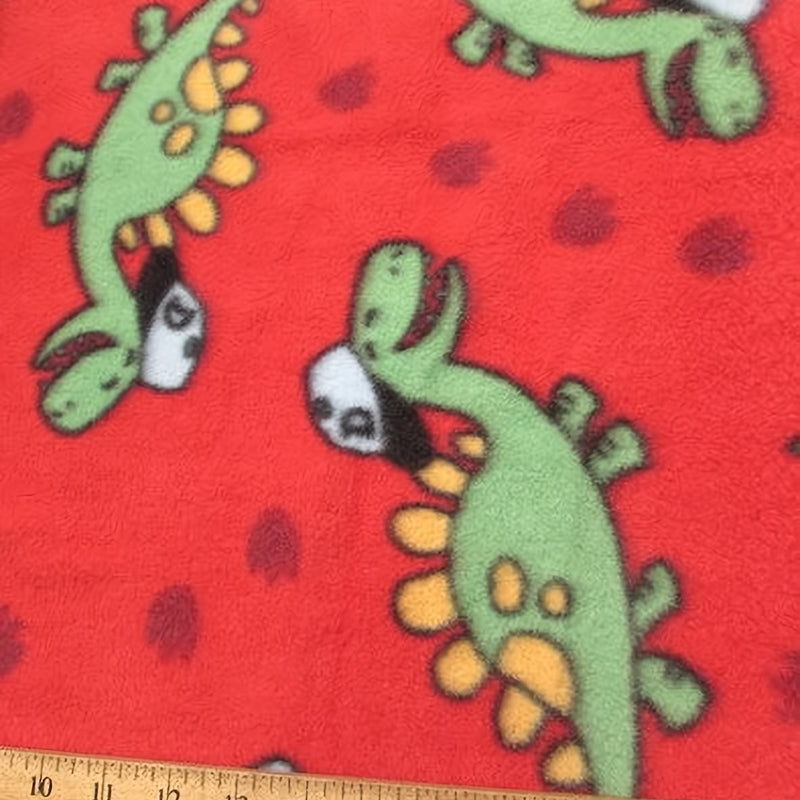 Playful Dinosaurs Red Fleece Fabric