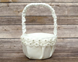 Ivory Rose Flower Satin Wedding Flower Girl Basket 6x8 Inch
