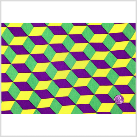 Yellow, Lime and Majesty Purple Geometric Rayon Jersey